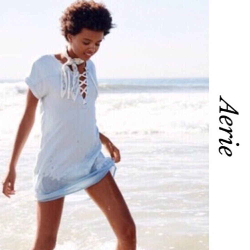 Aerie denim lace up dress